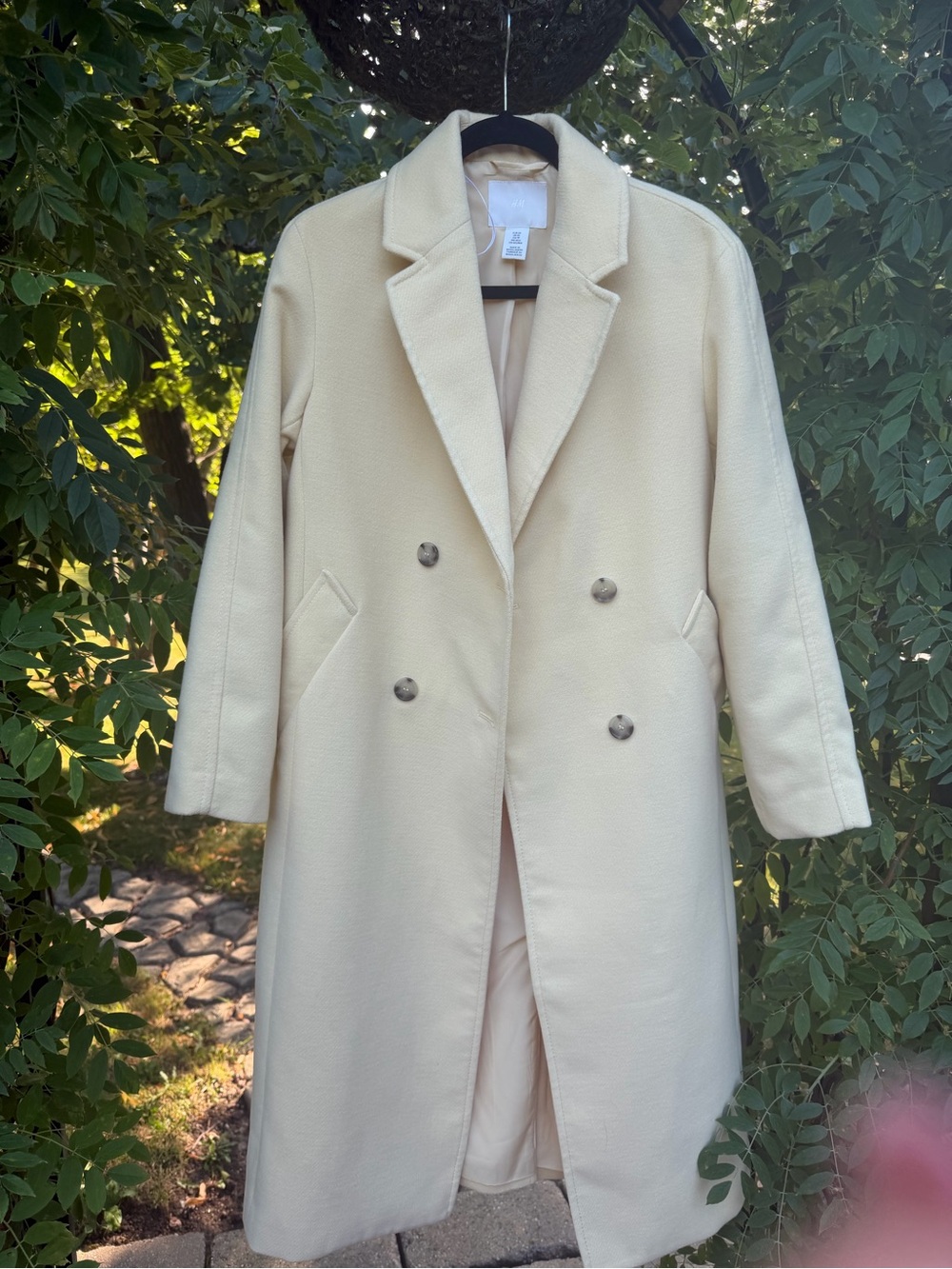 H&M Cream Double-Breasted Pea Coat